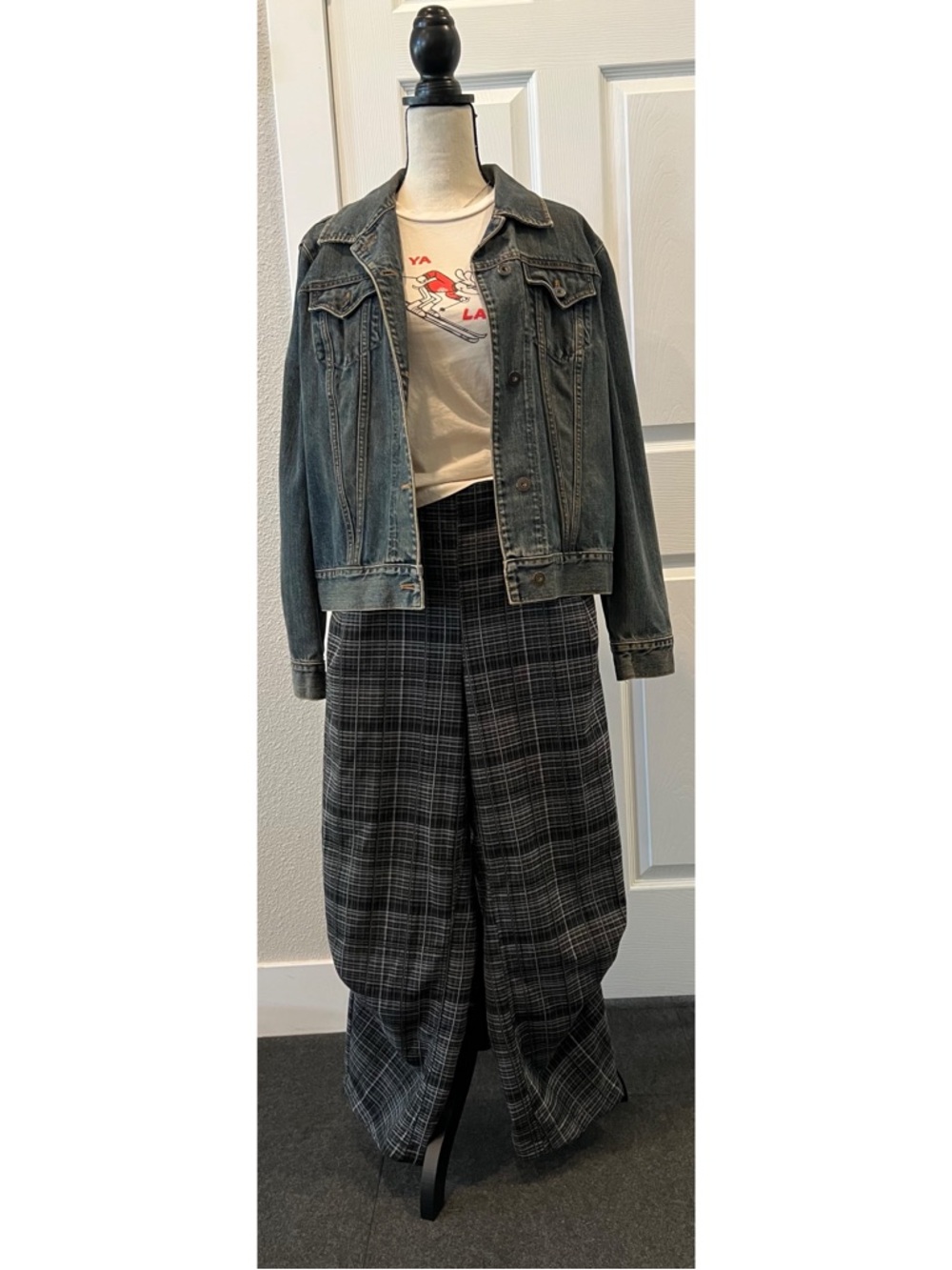 #770 Free People Nice Choice Pull On Plaid Pants Up Pants Midnight Combo Small - Picture 12 of 13